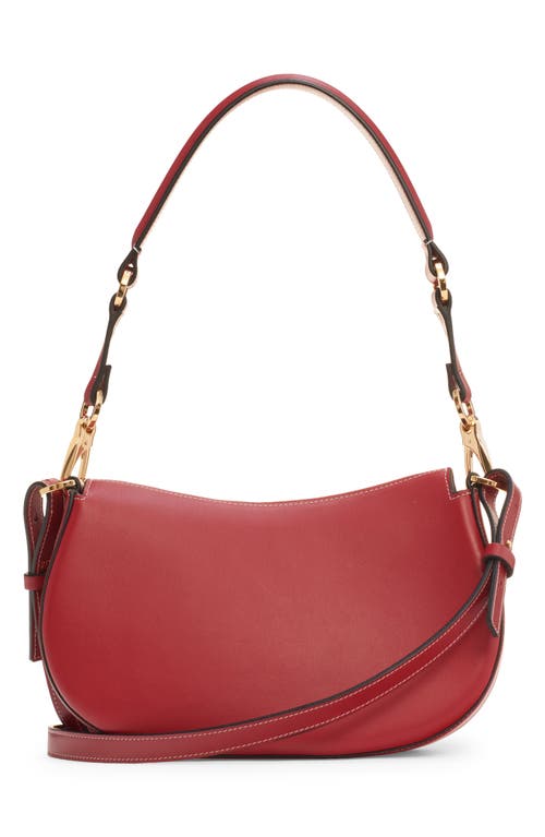 Shop Valentino Garavani Small Vlogo Leather Saddle Shoulder Bag In Rosso