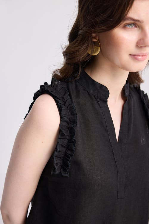 Reistor Sleeveless Hemp Top With Ruffles In Black