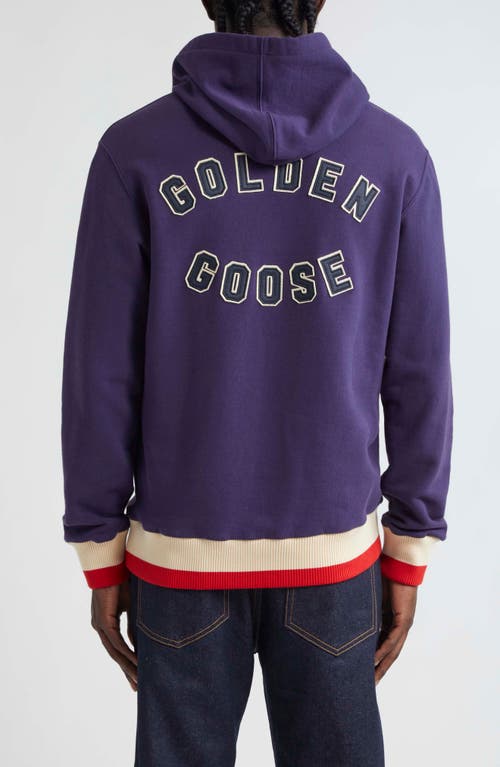 Shop Golden Goose Journey Stripe Trim Graphic Hoodie In Eclipse/heritage White/red