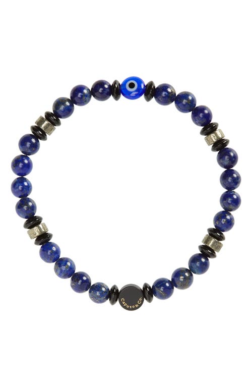 Men's Evil Eye Beaded Stretch Bracelet in Lapis Lazuli/black Onyx/pyrite