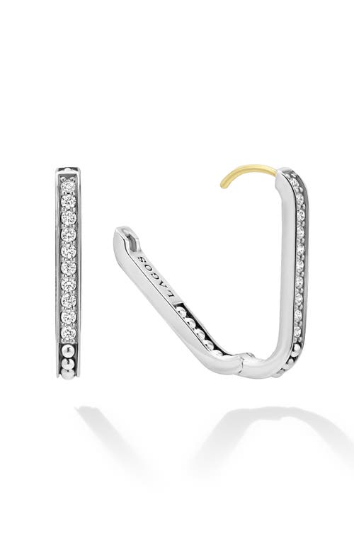 Shop Lagos Caviar Spark Linear Diamond Hoop Earrings In Silver