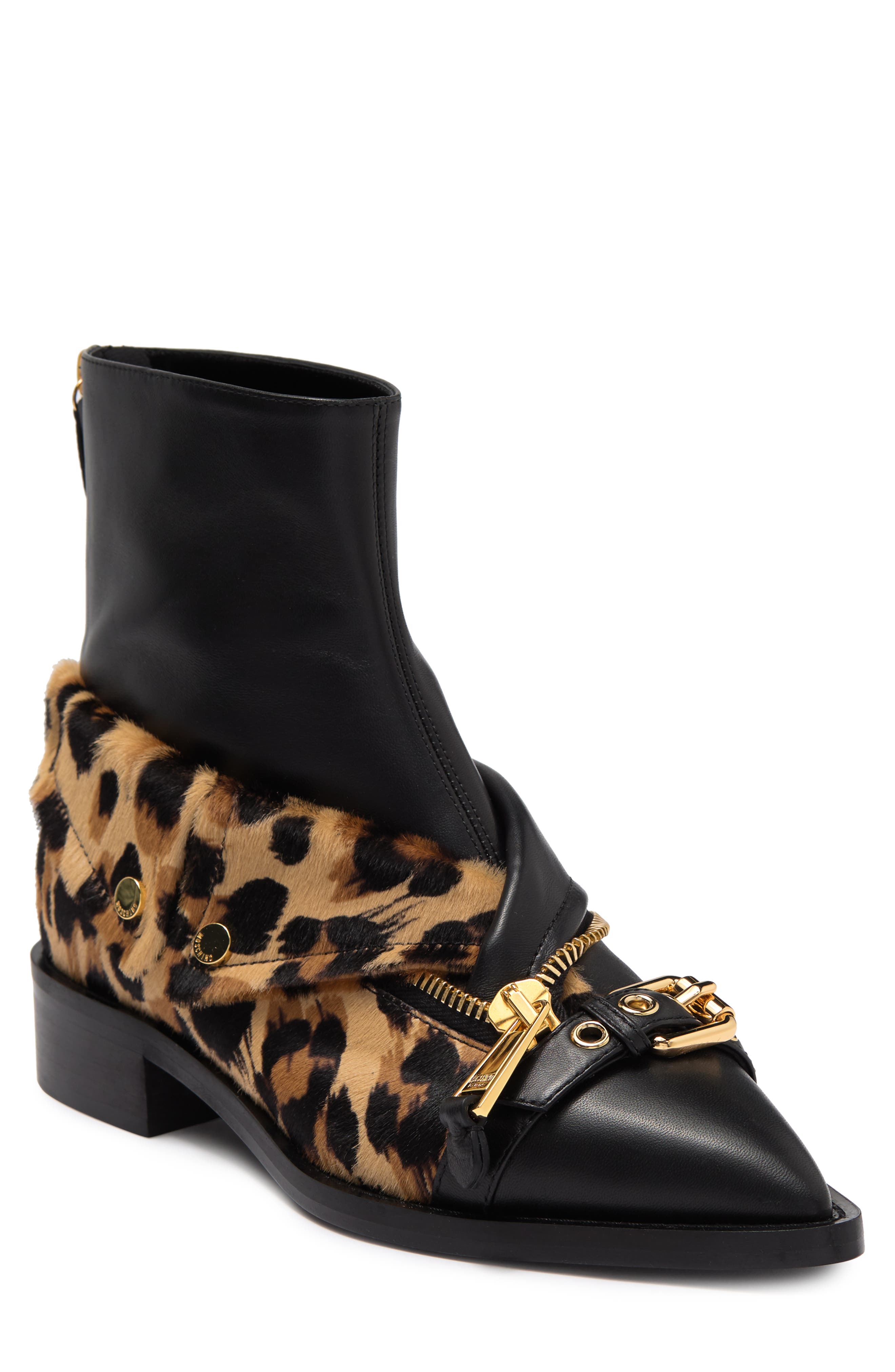 leopard print pointed boots