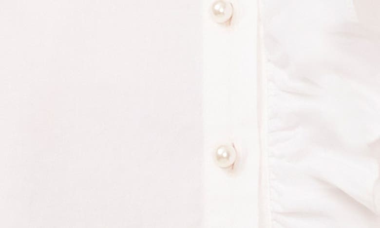 Cece Imitation Pearl Detail Stretch Cotton Poplin Button-up Shirt In Ultra White