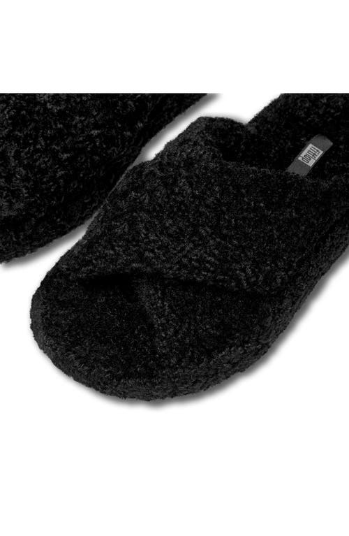 Shop Fitflop Iqushion High Pile Fleece Slipper In All Black