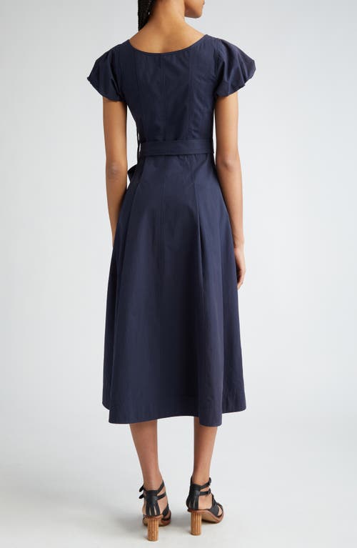 Ulla Johnson Rhea Puff-sleeve Belted Midi Poplin Dress In Midnight
