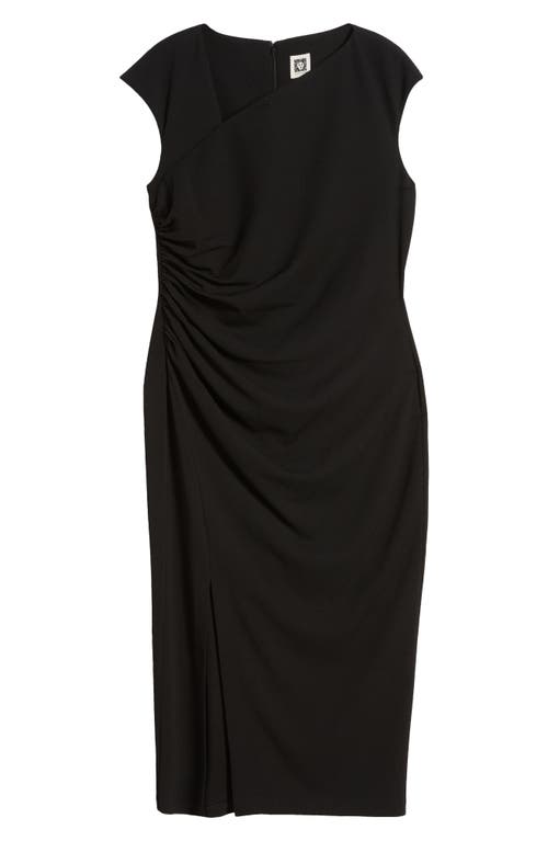 Anne Klein Asymmetric Neck Side Ruched Sheath Dress in Anne Black