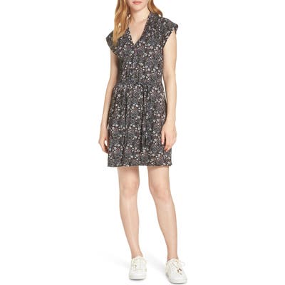 French Connection Hallie Cap Sleeve Floral Print Dress, Black