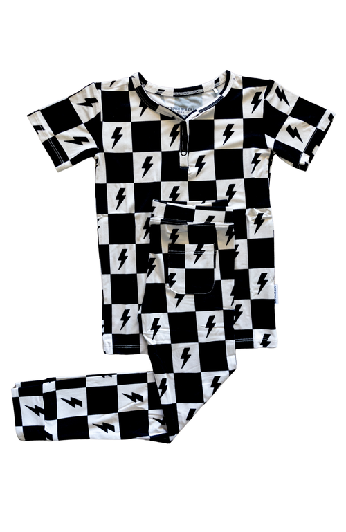 Shop Charlie Lou Baby ® Checkered Lightning Bolt Pajama Set In Black