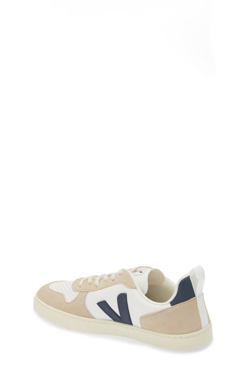 Veja Kids' Small V-10 L Chromefree™ Sneaker In Extra-white/ Nautico/ Almond