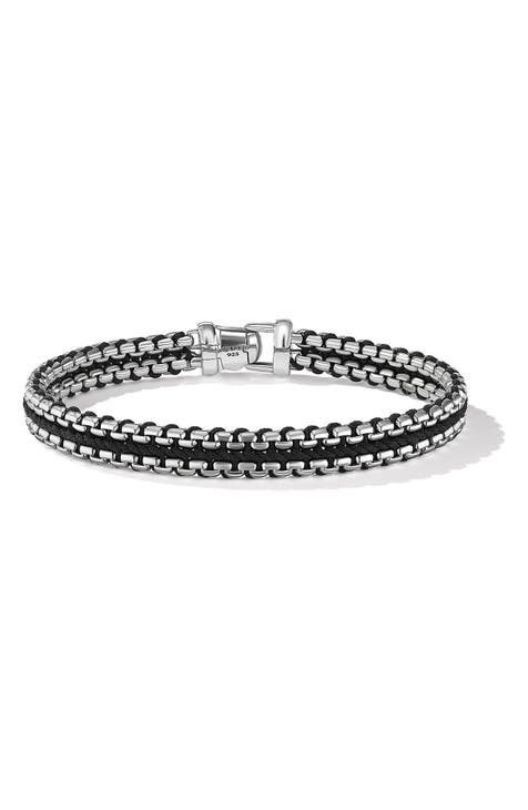 Men's Woven Box Chain Bracelet in Sterling Silver with Nylon, 10mm