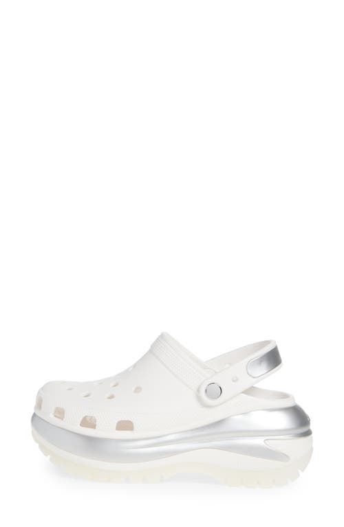 Shop Crocs Mega Crush Metallic Detail Clog In White/silver