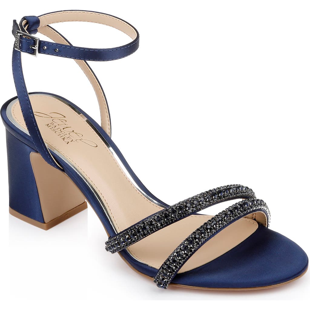 Jewel Badgley Mischka Rosa Ankle Strap Sandal In Navy Satin