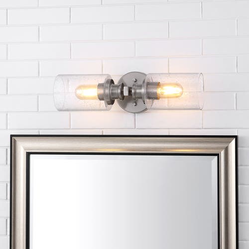 Shop Jonathan Y Jules Cylinder 2-light Iron/seeded Glass Farmhouse Contemporary Led Wall Sconce In Nickel