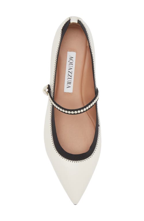 Shop Aquazzura Romy Pearly Strap Pointed Toe Mary Jane Flat In White