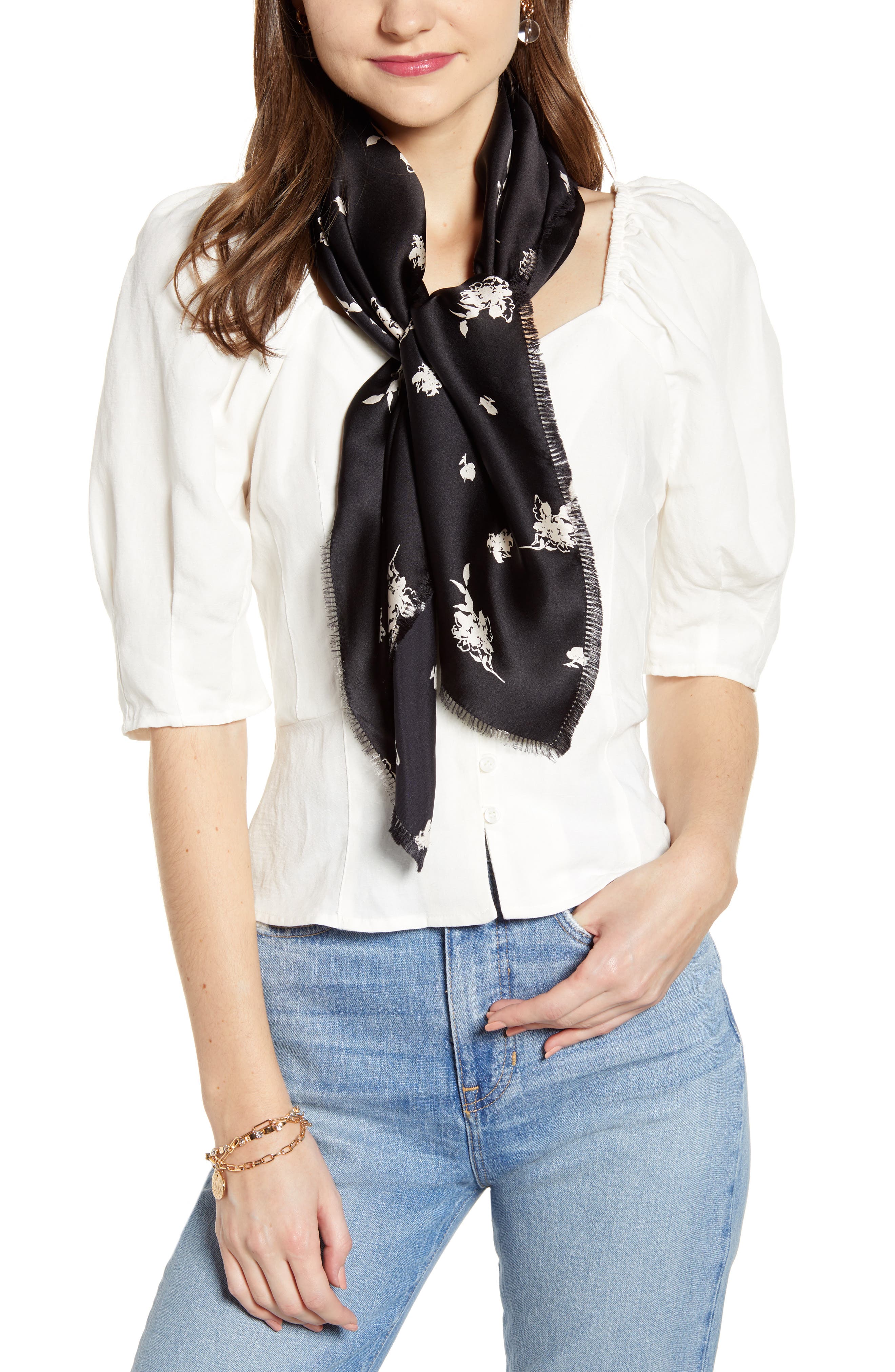 Something Navy Floral Print Square Silk Scarf (Nordstrom Exclusive