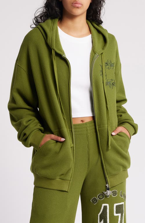 Shop Boys Lie Lucky Ones Harley Waffle Knit Zip-up Hoodie In Olive