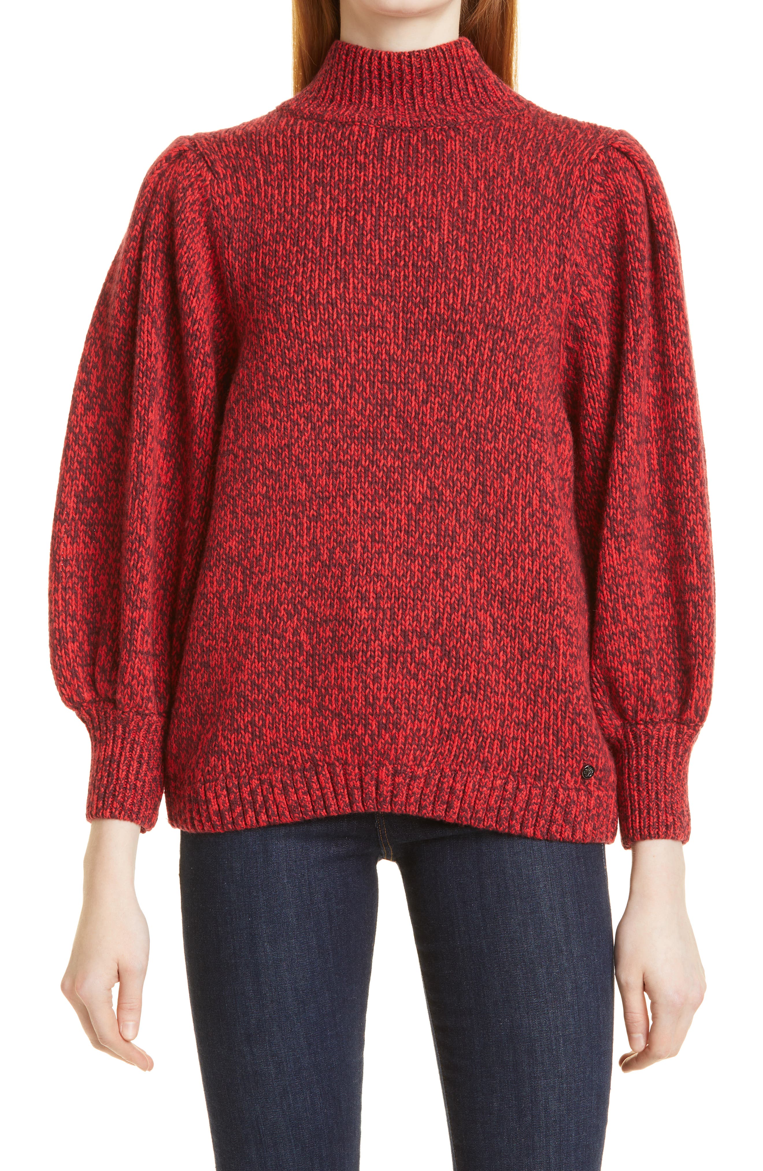mock neck red sweater