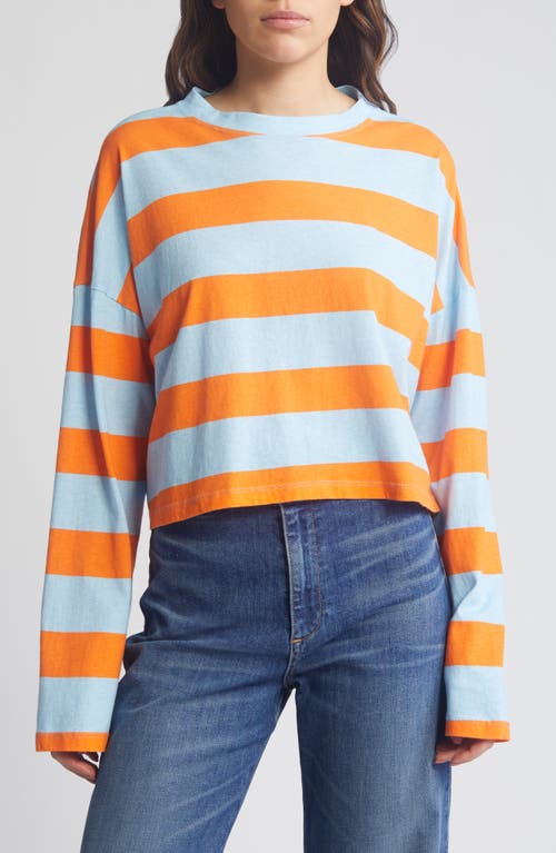 Stripe Long Sleeve Cotton T-Shirt in Orange Blue Stripe