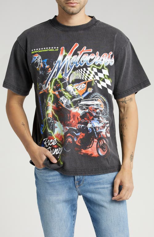 Motocross Racing Oversize Cotton Graphic T-Shirt in Vintage Black