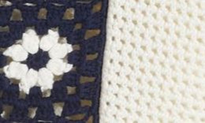 Shop Rails Milan Crochet Accent Open Stitch Short Sleeve Cotton Sweater In Navy Crochet Daisies