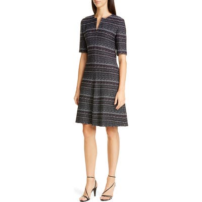 St. John Collection Texture Boucle Tweed A-Line Dress, Black