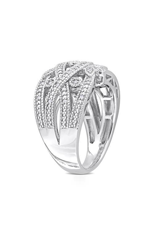 Delmar Sterling Silver Braided Diamond Band Ring -0.078 Ctw In Silver/white