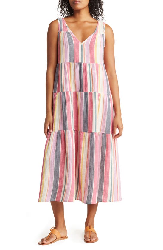 Marine Layer Corinne Stripe Cotton Gauze Maxi Dress In Multi | ModeSens