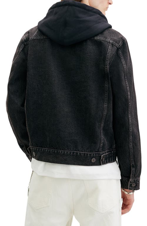 Shop Allsaints Spirit Denim Jacket With Removable Jersey Hood In Black