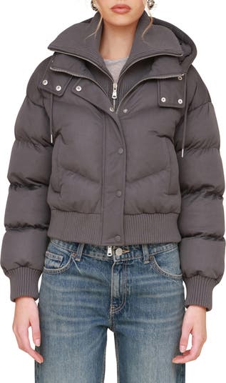 Avec Les Filles Thermalpuff Crop Puffer Jacket with Rib Bib Nordstrom