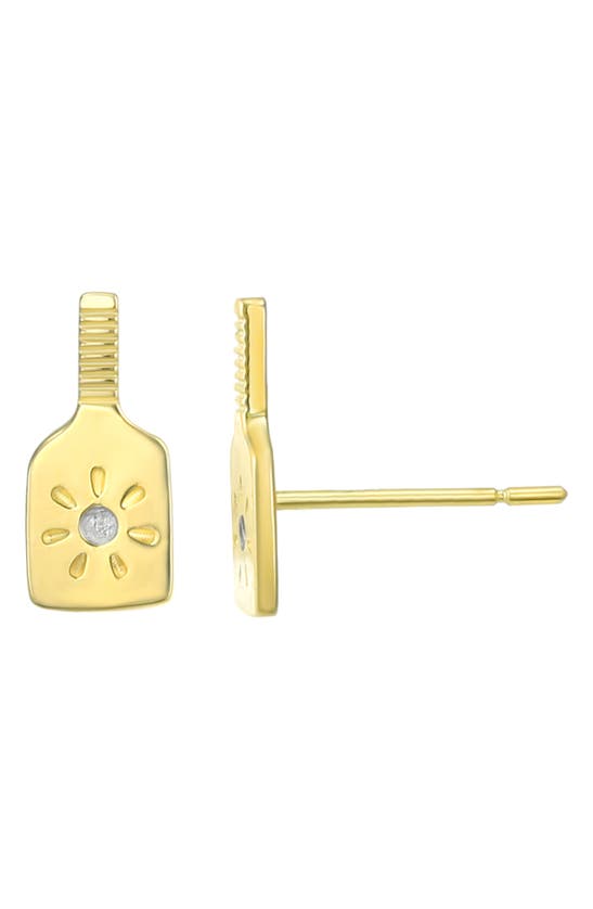 Shop Candela Jewelry Pickleball Racket Cz Stud Earrings In Gold