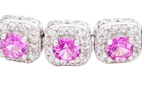 Suzy Levian Sterling Silver Pink Sapphire And Diamond Accent Tennis Bracelet In Pink