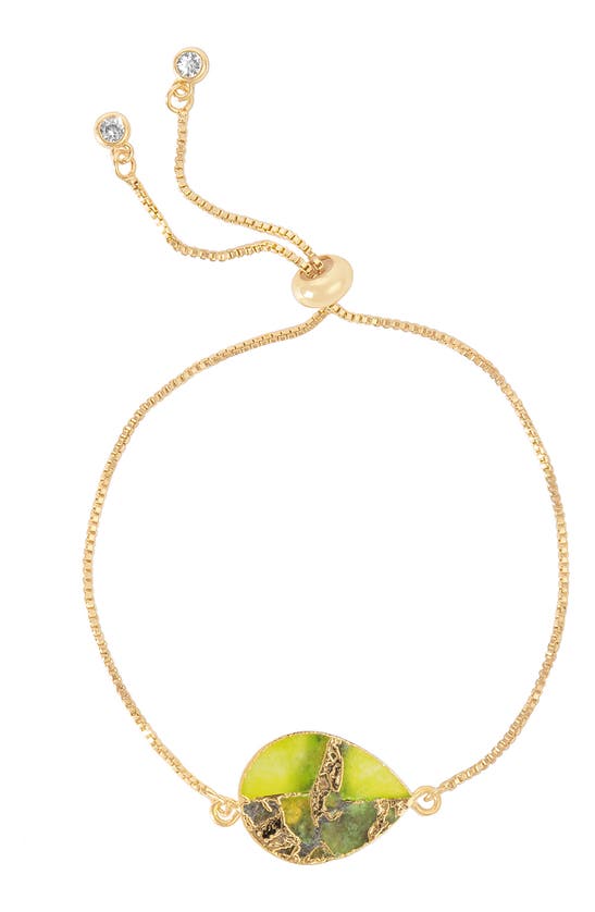 Saachi 18k Gold Plated Mojave Turquoise Teardrop Slider Bracelet In Green