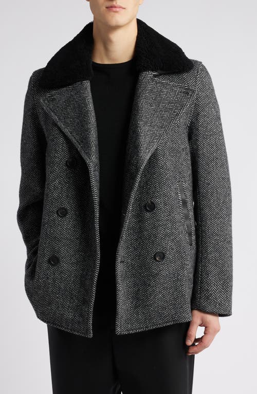 MACKAGE MACKAGE COLE GENUINE SHEARLING COLLAR WOOL BLEND PEACOAT 