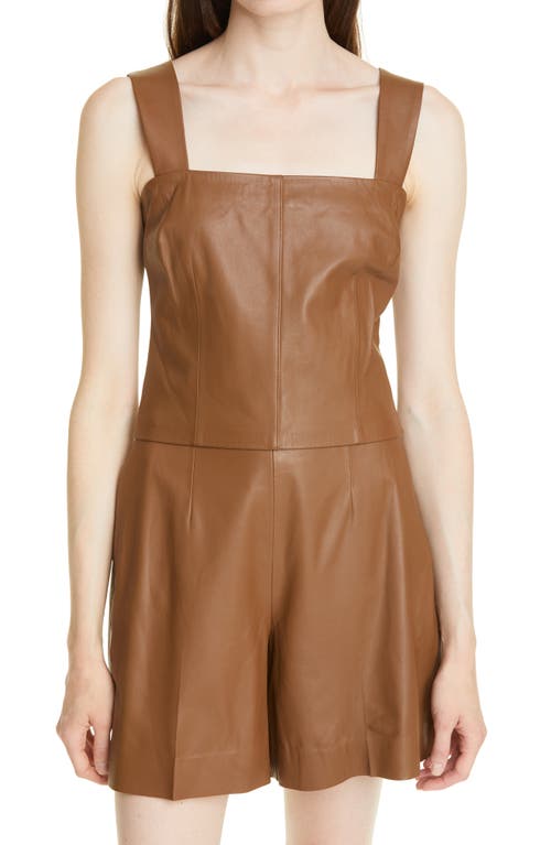 Vince Square Neck Leather Tank Top in Fawn-Fawn