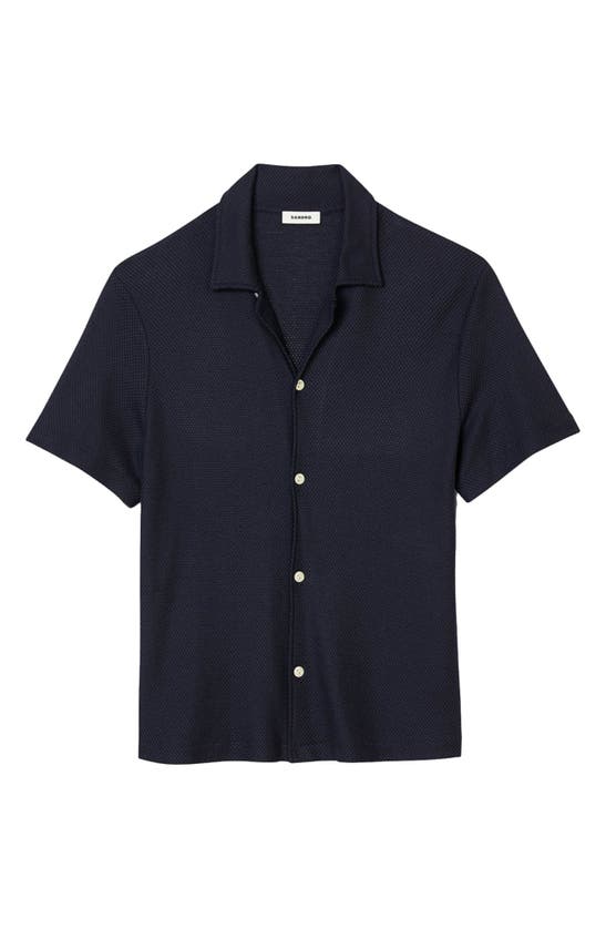 Shop Sandro Solid Short Sleeve Button-up Shirt In Navy Blue
