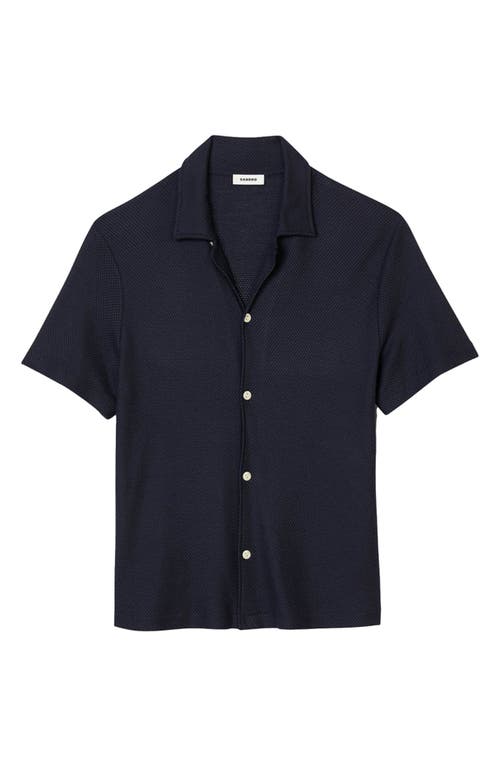 sandro Solid Short Sleeve Button-Up Shirt in Navy Blue 