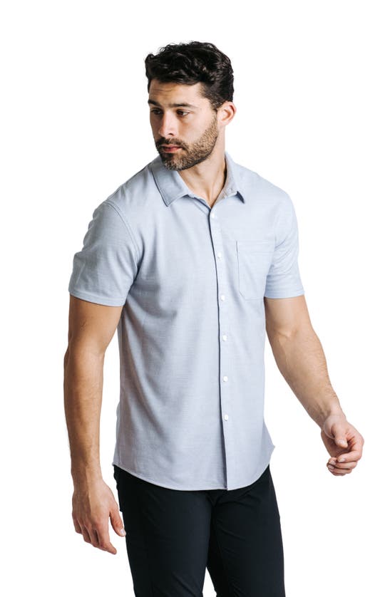 Shop Western Rise Limitless Short Sleeve Merino Wool Blend Button-up Shirt In Glacier