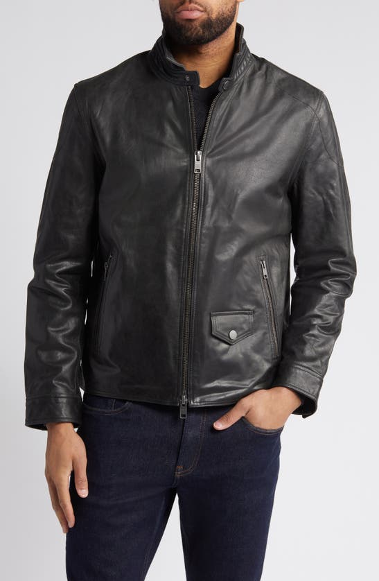 Shop Frye Racer Water Repellent Leather Jacket In Black