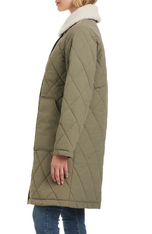 Sanctuary Water Resistant Quilted Coat With Removable Faux Shearling Collar In Sage