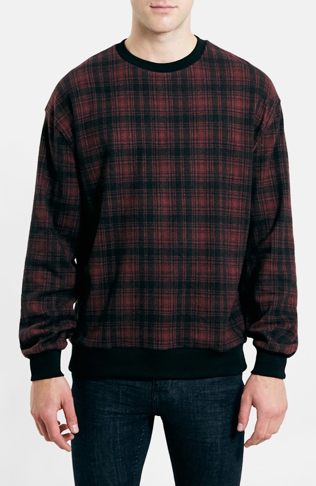 plaid crew neck sweatshirt