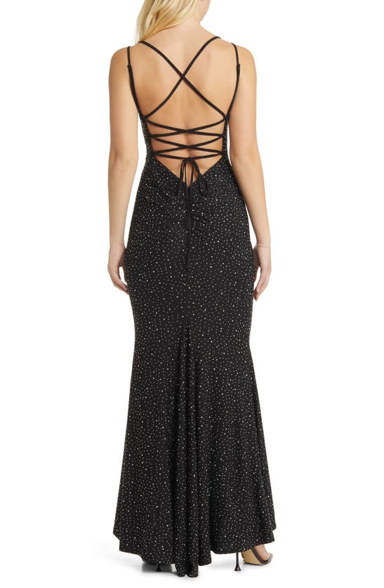 Shop Jump Apparel Rhinestone Strappy Gown In Black