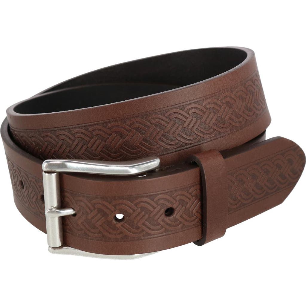 Trafalgar Grady 40mm Celtic Scroll Embossed Leather Jean Belt In Brown