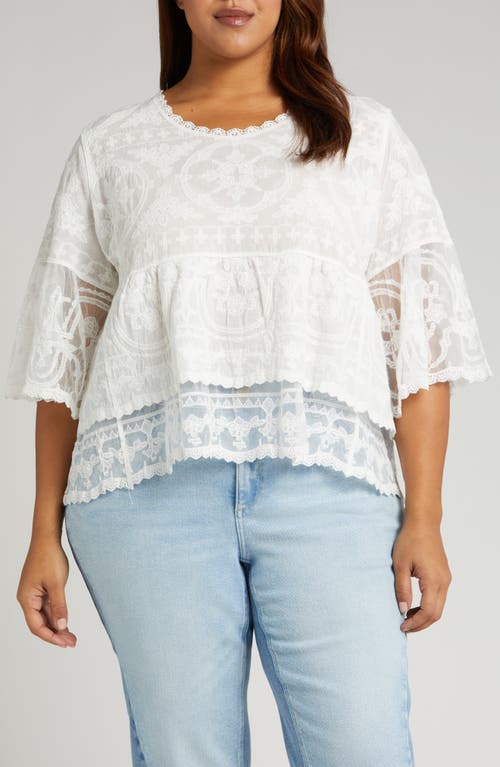 Scallop Detail Scoop Neck Top in White