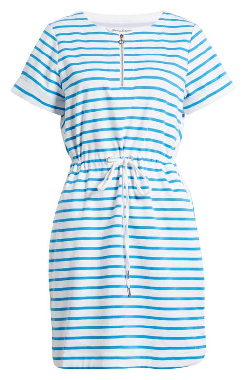 Shop Tommy Bahama Jovanna Stripe Half Zip Dress In White/blue Canal