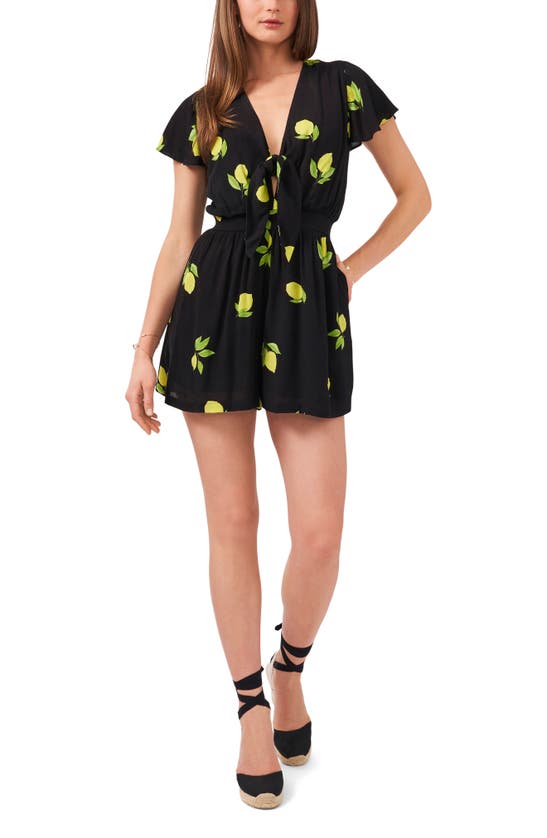 Click to view more detailed imagery on our partner's website 1.state Short Sleeve Tie Front Romper In Lemon Grv R Blk