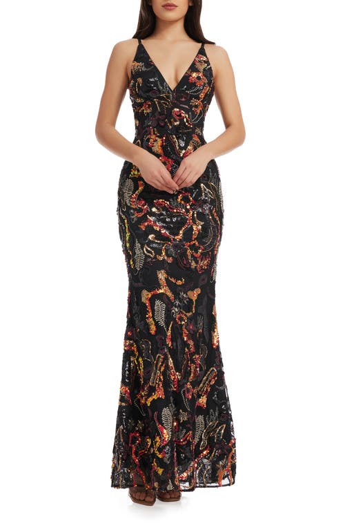 Dress the Population Sharon Embellished Sleeveless Gown Black Multi at Nordstrom,