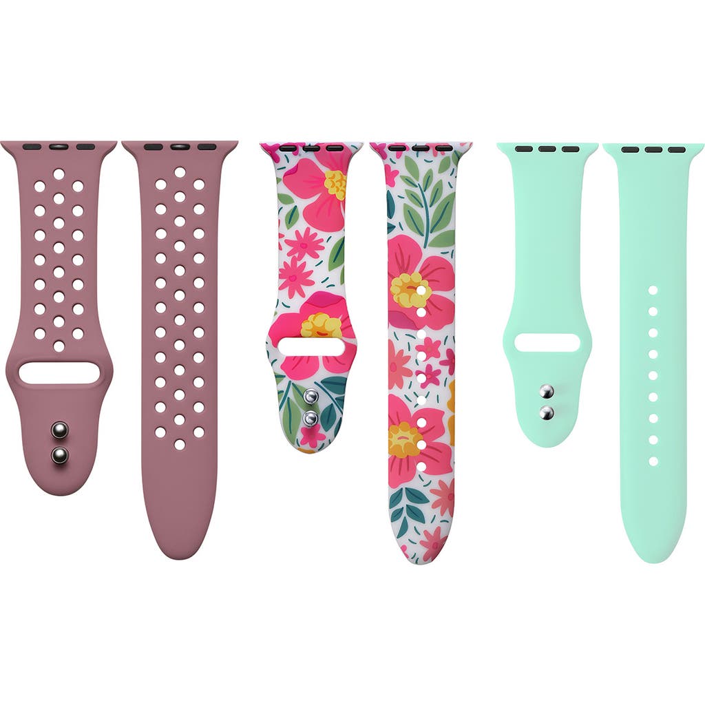 Shop The Posh Tech 3-pack Silicone Apple Watch® Watchbands In Brown/spring Floral/mint