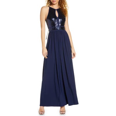 Morgan & Co. Sequin A-Line Gown, Blue