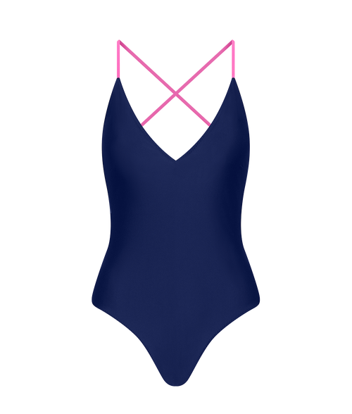 Shop Ansea The Reversible Tie Back One Piece In Pink/navy