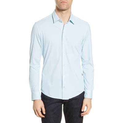 Boss Robbie Slim Fit Diamond Print Button-Up Performance Shirt, Blue